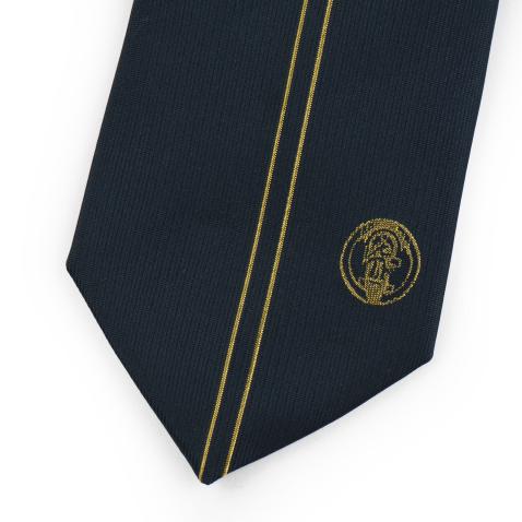 Gravata Azul / Risca dourada e logo Minerva